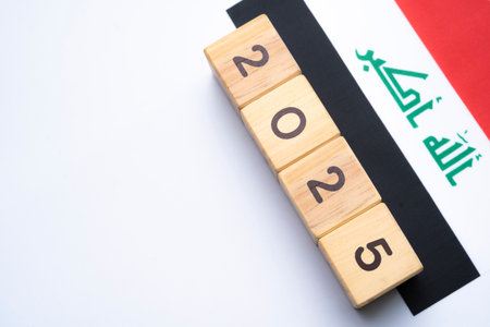 2025, Iraq, Iraq flag with date block, Concept, Important events for Iraq the new year, election,...