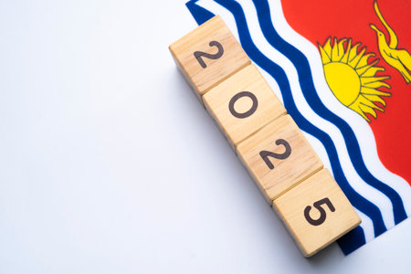 2025, Kiribati Flag with date block, Concept, Important events for Kiribati the new year, election,...