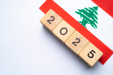 2025, Lebanon, Lebanon flag with date block, Concept, Important events for Lebanon in the new year,...