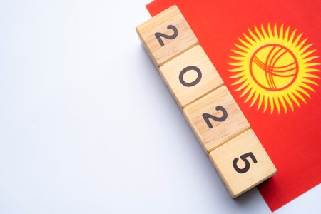 2025, Kyrgyzstan flag with date block, Concept, Important events for Kyrgyzstan the new year, election, economy, social activities, central bank, Kyrgyzstan foreign policyの写真素材