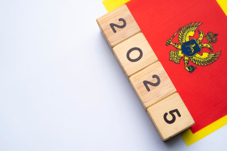 2025, Montenegro, Montenegro flag with date block, Concept, Important events for Montenegro the new...