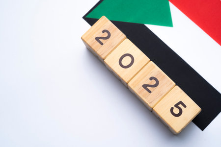2025, Palestine Flag with date block, Concept, Important events for Palestine the new year,...