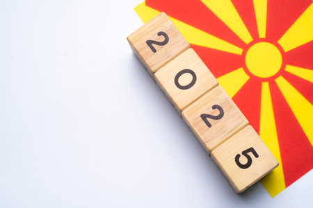 2025, North Macedonia, North Macedonia flag with date block, Concept, Important events for North...