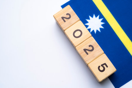 2025, Nauru flag with date block, Concept, Important events for Nauru the new year, election,...