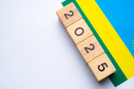 2025, Rwanda flag with date block, Concept, Important events for Rwanda the new year, election,...