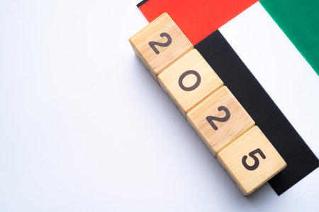 2025, United Arab Emirates flag with date block, Concept, Important events for United Arab Emirates...