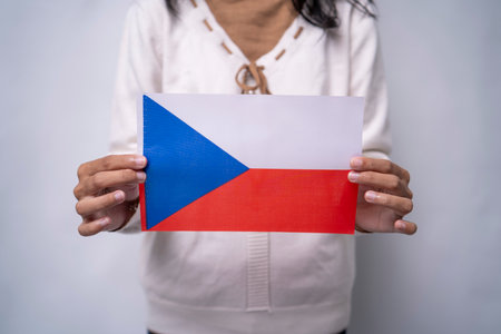 Person Holding the Flag of the Czech Republicの写真素材