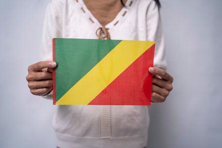 Person Holding the Flag of the Republic of the Congoの写真素材