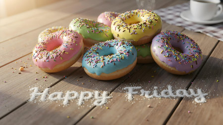 Happy Friday Donuts. Sweet Celebration of the Weekendの素材