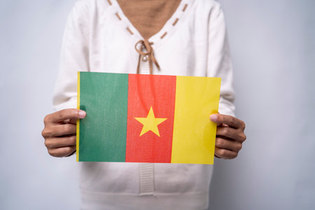 Proud Hands Holding the National Cameroon Flagの写真素材