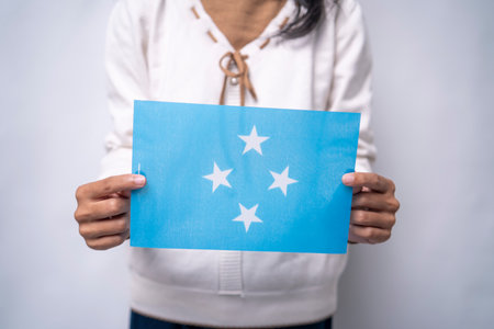 Hands Holding Flag of Federated States Micronesiaの写真素材