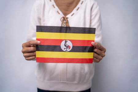 Hands Holding National Flag of Ugandaの写真素材