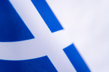 Close Up Finnish Flag Fabric Texture Detailの写真素材