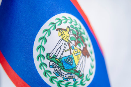 Close Up Belize Flag Fabric Texture Detailの写真素材