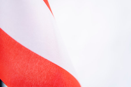 Close Up Red White Flag Fabric Textureの写真素材