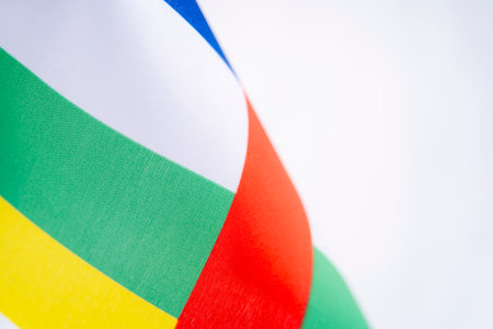 Abstract Multicolor Flag Fabric Texture Close Upの写真素材