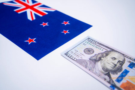 New Zealand Flag And US Dollar Financial Concept