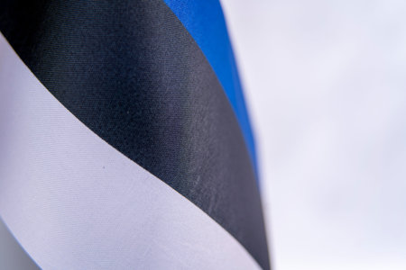 Estonia National Flag Fabric Texture Close Upの写真素材