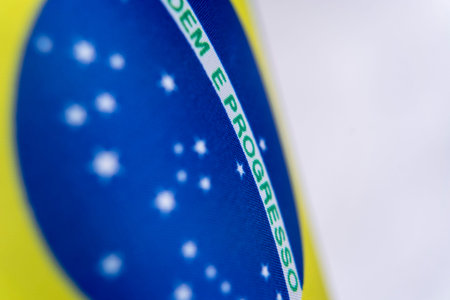 Brazil National Flag Fabric Texture Close Upの写真素材