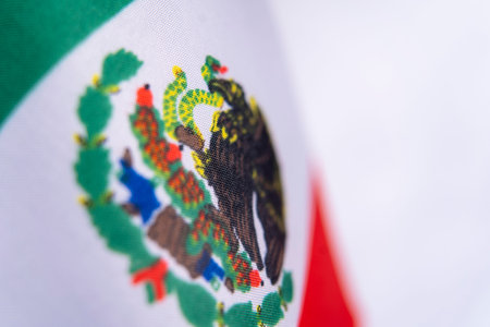 Mexico National Flag Fabric Texture Close Upの写真素材