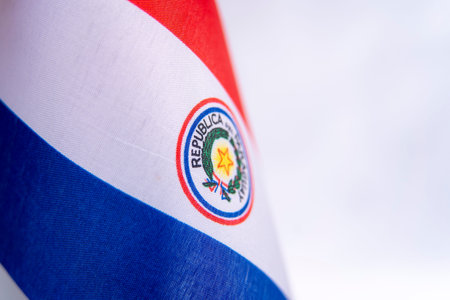 Paraguay National Flag Fabric Texture Close Upの写真素材