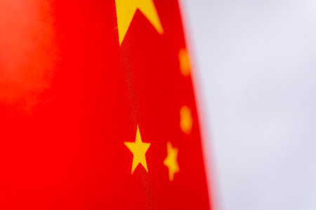 China Flag Fabric Texture Macro With Starsの写真素材