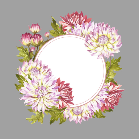 Frame with chrysanthemums. Hand draw watercolor illustration.の写真素材