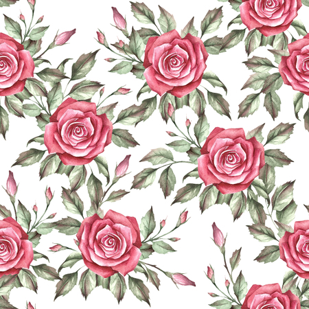Seamless pattern with roses. Hand draw watercolor illustrationの写真素材