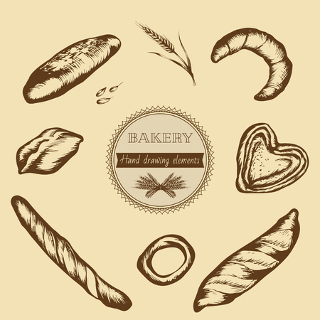 Vintage hand drawn sketch style bakery set. Vector illustrationのイラスト素材