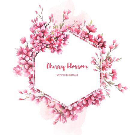 Frame with the cherry blossoms. Watercolor illustration.の写真素材