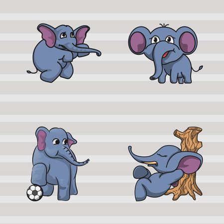 Cute elephant mascot collection, hand drawn character designs. vector illustratioのイラスト素材
