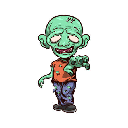 The hungry crazy zombie, hand drawn cartoon character design.のイラスト素材