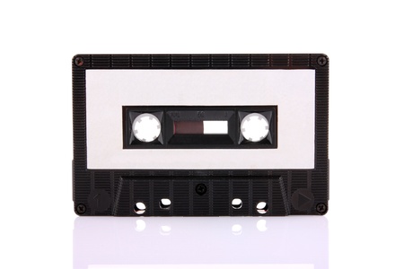 Compact Cassette isolated on white with blank white label. Including clipping path.の写真素材