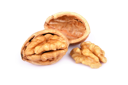 Cracked Walnut isolated on white backgroundの写真素材