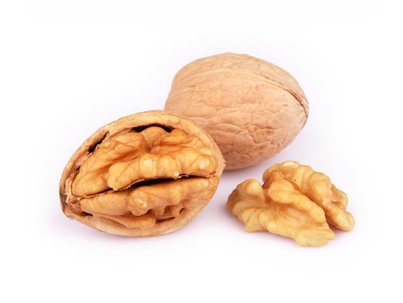 Walnut and Cracked Walnut isolated on white backgroundの写真素材