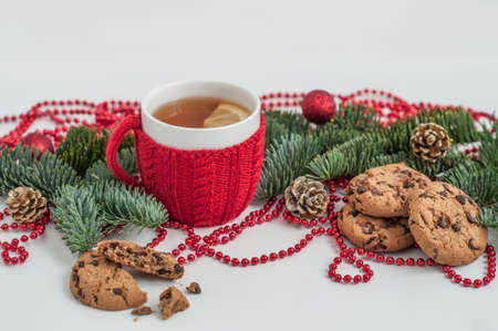 Composition on background of Christmas decorations. New Year