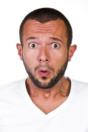 Shocked and Scared man on a white backgroundの写真素材