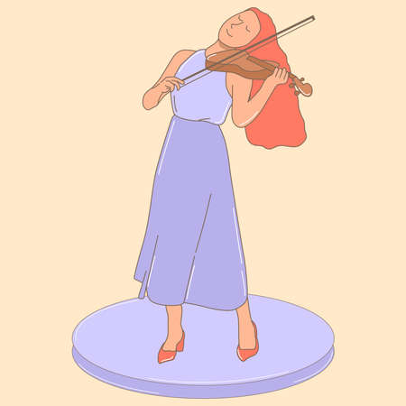 Vector illustration in a flat design style. A Woman playing violin.のイラスト素材