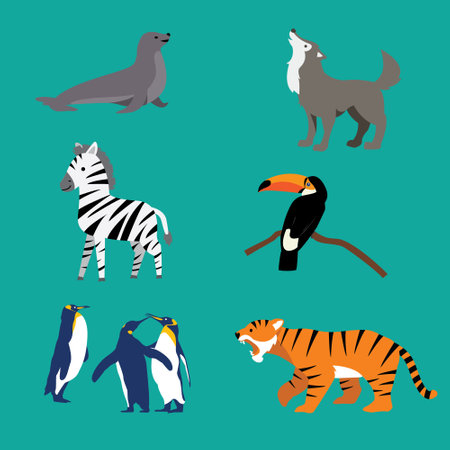 Animals set. Vector illustration in flat style. Collection of animals.のイラスト素材
