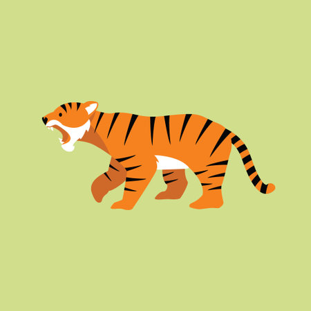 Tiger flat icon. Vector illustration of a tiger. Isolated on green background.のイラスト素材
