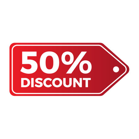 Discount 50 percent off red label on white background. Vector illustration.のイラスト素材