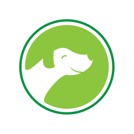 Illustration of a dog head in green circle on a white backgroundのイラスト素材