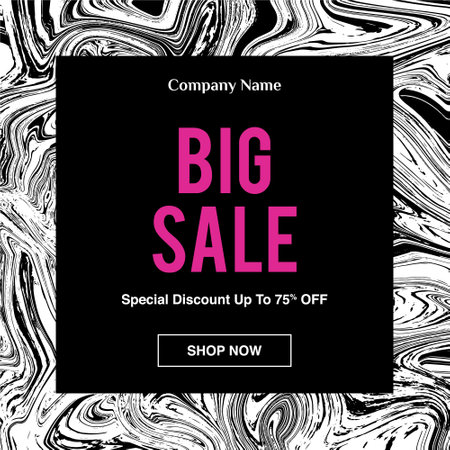 Big sale banner template with marble texture. Black and white abstract background. Vector illustration.のイラスト素材
