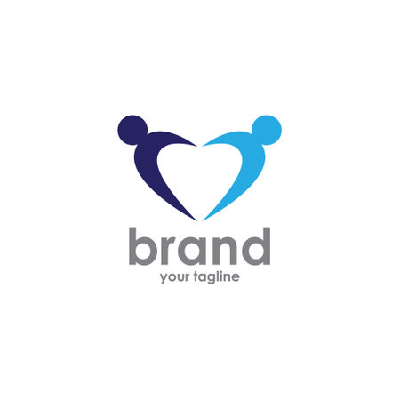 Community and adoption care logo design template. People with heart vector logo.のイラスト素材