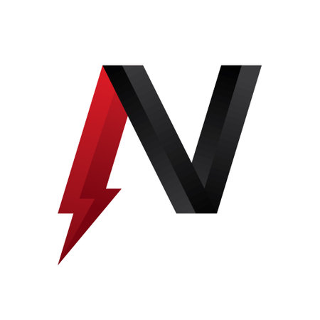 Letter N Lightning Logo Design Template. Black and Red Lightning Letteringのイラスト素材
