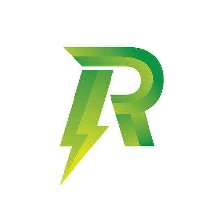 Letter R with lightning icon design template elements. Green energy symbol.のイラスト素材