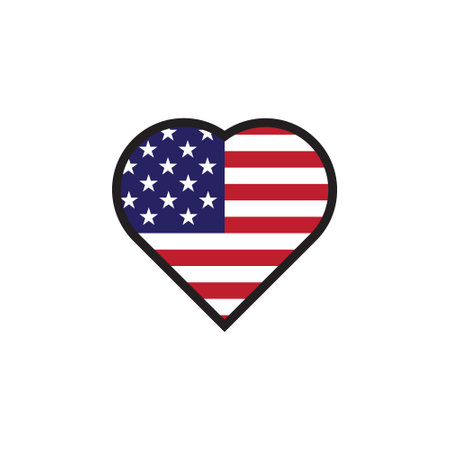 Usa flag heart icon in flat style. Independence day vector illustration on white isolated background. USA business concept.のイラスト素材