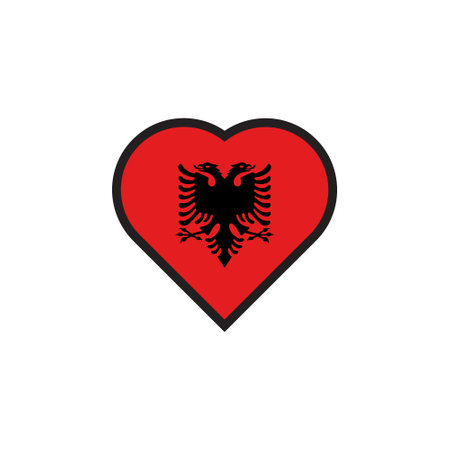 Albania flag inside heart icon in flat style. Albania vector illustration on white isolated background. Albania business concept.のイラスト素材