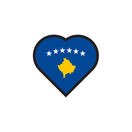 Kosovo flag, heart shape icon in flat style on a white backgroundのイラスト素材