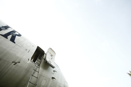 Military aircraft in a military base, detail of an old military aircraftの写真素材